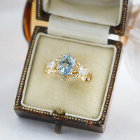 wholesale [925 Silver Gold Plated] Natural Blue Topaz Women's Ring Luxury Butterfly Ring Heavy Duty Exquisite Jewelry Wholesale-Sky Blue Topaz Ring  Size 8 (Mido)