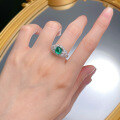 wholesale S925 Silver New Product Live Stream New Style 7*7 Emerald Cut Simulated Emerald Ring for Daily Fashion Wealthy Women-0-3