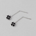 wholesale S925 Sterling Silver Fresh and Sweet Ins Style Niche Design Black Four-Leaf Clover Ear Thread M05813-0-3