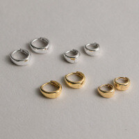 wholesale S925 silver European and American polished wide round minimalist hoop earrings for women M03641-Gold 8MM>925 silver