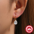 wholesale S925 Sterling Silver minimalist waterdrop single diamond versatile ear hook earrings, elegant and unique-0-1