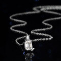 Sterling Silver Geometric Rectangular Natural Blue Topaz Moissanite Necklace Pendant-0-1