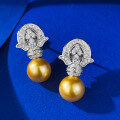 wholesale 925 silver new fashion vintage-style 11mm artificial golden pearl earrings, hot on TikTok-0-3