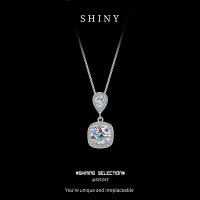 S925 Silver Moissanite Square Pendant Necklace, Light Luxury Choker-S925 sterling silver + 1 carat moissanite