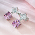 wholesale S925 Silver Mu Jing Jewelry New Imported High Carbon Diamond Powder 10*11 Fat Square Set Pink Diamond Earrings Stylish Design-0-3