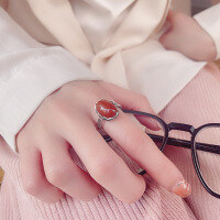 wholesale S925 silver enamel filigree openwork ring with southern red agate, elegant Chinese-style index finger ring for women-900JM/approx. 4.3g>Adjustable opening