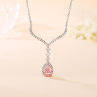wholesale S925 Sterling Silver Summer Pink Diamond Teardrop Small and Fresh Daily Wear All-Match Necklace Live Streaming Hit Collarbone Chain with Ice Flower Cut-necklace