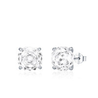 Silver 925 Rose-Cut Flash Diamond Stud Earrings, Wholesale-8.0mm [White]