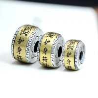 wholesale 925 Sterling Silver Peace Amulet Mantra Rotating Antique Style Play Beadwood Buddhist Bead Bracelet Separator Bead Bracelet DIY Accessories-925 Sterling Silver + Brass Medium Model (3000092)