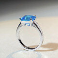wholesale S925 Sterling Silver As-cut Square Ring for Women, Emerald Aquamarine Gemstone Tower Ring for Banquets-0-2