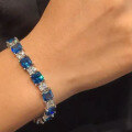 wholesale 925 Silver New Jewelry Fashion Simulated Diamond 7*7 Ice Flower Blue Diamond Bracelet for Women Elegant and Luxurious-0-0