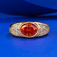 wholesale S925 Silver Gold-Plated, Stunning Jewelry Live New Arrival 6*8 Sunset Orange Ice-Cut High-Carbon Diamond Ring for Women, Plump Design-R1023 Sunset Orange 7