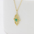 wholesale 18k Gold ArtLi Jewelry Fashion Trendy Niche Versatile Light Luxury Style Hollow Out Emerald Full-cut Diamond Necklace-0-3