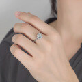 S925 Sterling Silver D Color Moissanite 1 Carat Full Diamond Ring, Adjustable Plated White Gold-0-2