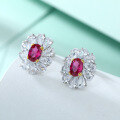 wholesale 925 Silver Daisy Ruby Zircon Flower Earrings Light Luxury European and American Retro Earrings-0-1