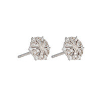 wholesale S925 gold-plated metal, autumn and winter new light luxurystyle earrings with zircon flower exquisite earrings wholesale-Electroplated K white female earrings 925 silver