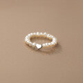 wholesale S925 Silver Pearl Beaded Heart Ring, Smooth Heart Shape Index Finger Ring R00211-0-0