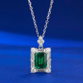 wholesale S925 Silver New Style Simulated Emerald 2 Carat 7*9 Necklace European and American High-End Sense Collarbone Chain 40+5cm-0-1