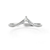 Metal Rhodium-Plated Sterling Silver Moissanite V-Shape Stackable Geometric Ring Set-A platinum V-neck diamond ring  US size 5
