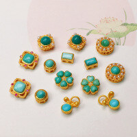 wholesale S925 Gold-Plated Silver Natural Turquoise Square Five-Petal Flower Four-Leaf Clover Accessory Handmade DIY Bracelet Necklace Strand Charms-Rectangle