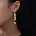 wholesale Metal Material, She's Jewelry New European and American Solomon Pink 5-Carat High Carbon Diamond Teardrop 10*14 Long Tassel Earrings-0-1