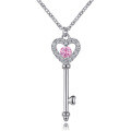 wholesale 925 Sterling Silver Zircon Birthstone Pendant Heart Key to Love Necklace European and American Cross-Border Fashion Necklace-0-14