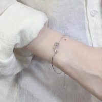 wholesale 925 Sterling Silver Minimalist Tulip Cat's Eye Stone Bracelet for Women, Small Niche Design Melon Seed Chain Flower Bracelet-White gold bracelet 925 silver