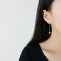 wholesale S925 Silver Korean-style Minimalist Cross Long and Short Stud Earrings (Single) Women's Silver Jewelry-0-2