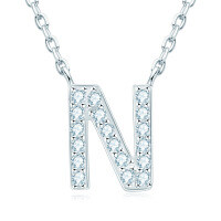 S925 Sterling Silver Necklace with Moissanite Pendant, Unisex Classic Style, Clearance Shipping Included.-N-shaped necklace made of moissanite