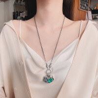 wholesale S990 Silver Retro Ethnic Style Enamel Glaze Hollow-Out Lotus Auspicious Clouds Peace Lock DIY Accessory Pendant-117PM/single pendant about 13.5g