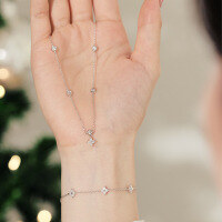 wholesale S925 Sterling Silver Cross-Border Japanese and Korean Four-Leaf Clover Round Diamond Inlaid Necklace and Bracelet Set for Women, Luxurious and Advanced Jewelry Combination-Platinum DY150335-SW-WH 925 silver