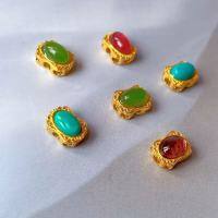 wholesale S925 silver gold-plated inlaid with natural turquoise and tourmaline spacer beads DIY bracelet necklace accessories Ruyi pure silver accessories-One Jasper