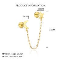 wholesale S925 Sterling Silver Butterfly Sweet Light Luxury Zircon Earrings For Women, Fashion Cross-border Star Moon Earrings-E4965-Gold/Pair 925 Silver