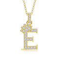 Gold-Plated Copper Crown Zircon Quartz Letter Pendant Necklace-0-8