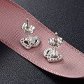 wholesale 925 Sterling Silver Heart-to-Heart Micro-Paved Zircon Stud Earrings for Women, Luxe Chic Fashion Double Heart Cute Personality Earrings-0-2