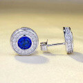 wholesale S925 Sterling Silver 1-Carat Blue Zircon Earrings for Women, Luxuriously Set with Full Diamonds, Fashionable and Versatile Women's Style-0-1