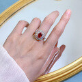 wholesale 925 Silver Mu Jing Jewelry New 6*9 Simulated Pigeon Blood Red Heavy Duty Gemstone Ring for Women-0-3
