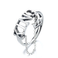 wholesale S925 Sterling Silver Letter Crown Tassel Cross Chain Ring Retro Korean Style Fashion Unisex Ring-364FJ/approx. 2.63g Adjustable opening