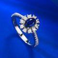 wholesale S925 Sterling Silver New 4*6 Oval Blue Gemstone Ring for Women, Luxurious Full Diamond Fashion Versatile Daily Wear-0-2