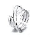 wholesale S925 sterling silver irregular multi-layer twisted cross open ring ins minimalist versatile trendy index finger ring for women-0-4