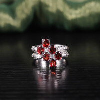 wholesale S925 Sterling Silver Unique Double Ring with Natural Garnet Gemstone Cross-Border New Style-Natural Garnet Ring  US Size 9