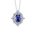 wholesale 925 Silver Cross-border New Jewelry Blue Sapphire Floral 6*9 Geometric Pendant Necklace for European and American Elegance 40+3-0-4