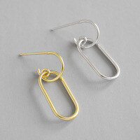 wholesale S925 Sterling Silver YH379 Korean Style INS Geometric Minimalist Chain Earrings for Women, Student Personality Silver Ear Accessories-18K gold [with sterling silver ear plugs]  925 silver