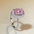 wholesale S925 Sterling Silver Pink Diamond Oval-Shaped Ring, HW Style Same-Size Pigeon Egg Diamond Ring for European and American Fashion Banquet Wholesale-0-1