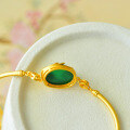 wholesale Gold-plated 925 Silver with Certificate, Retro Fish-themed Jade Jewelry, Ice-Type Green Chalcedony Agate Bracelet for Women-0-2