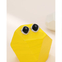 wholesale S925 sterling silver geometric black earrings, trendy European and American fashion, minimalist and, niche-style stud earrings for women-Stud Earrings with Plastic Earplugs>925 Silver