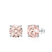 Silver 925 Rose-Cut Flash Diamond Stud Earrings, Wholesale-8.0mm [Sunset Color]