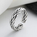 wholesale S925 Sterling Silver Retro Distressed Twist Hand-Woven Adjustable Ring, Fashionable and Versatile-0-2