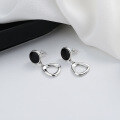 wholesale S925 Sterling Silver Round Black Resin Drop Earrings New Ins Trendy Niche Design Versatile Women's Earrings-0-1