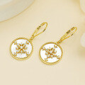 wholesale 925 Silver Gilded Elegant Snowflake Star Cross Coin Yellow Pearl Earrings for Mother-0-2